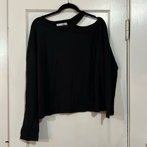rag & bone black one shoulder cut out long sleeve tshirt